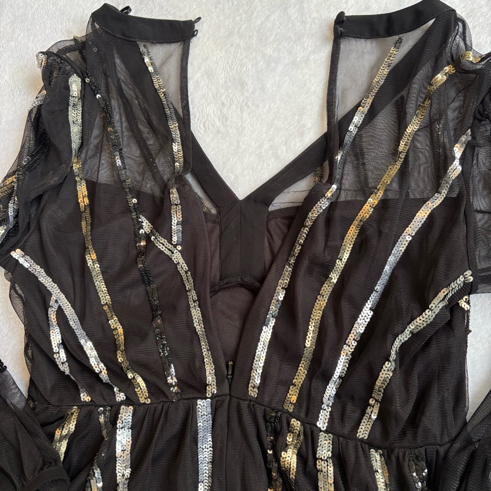 Monsoon Black Long Sleeve Sliver & Gold Sequin Dress With Sheer Lining. Size 6. - Picture 8 of 8